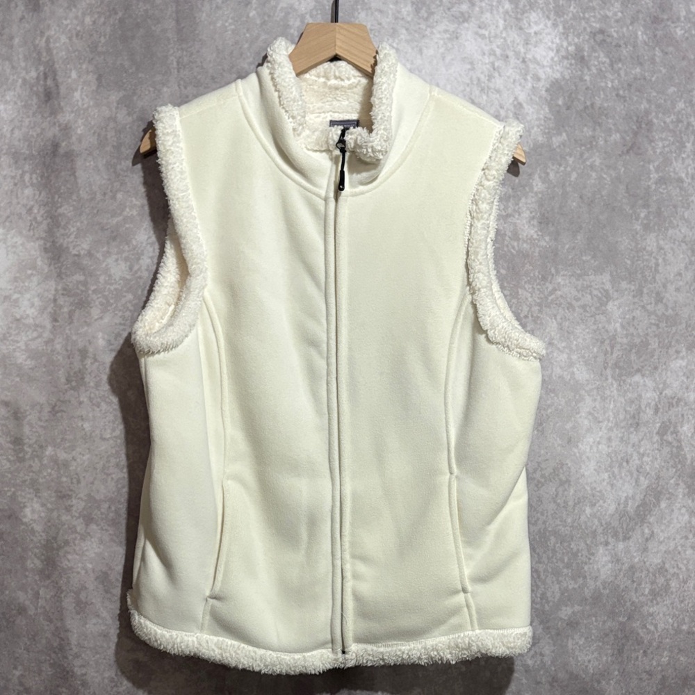 Laura Scott Woman Cream Cozy Warm Winter Fleece Lined Vest With Pockets Size XL